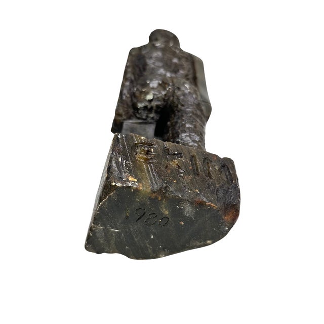 Vintage Brutalist Carved Stone Figural Sculpture, Signed Ekim For Sale - Image 6 of 7