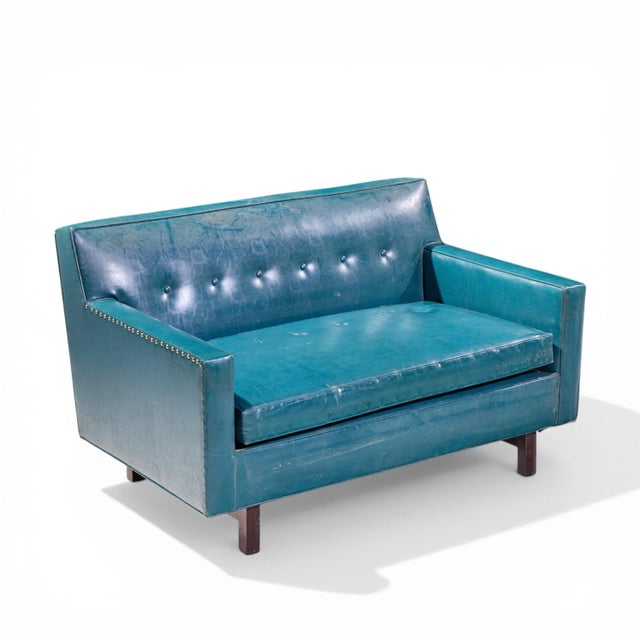 Edward Wormley for Dunbar Mid Century Mahogany Loveseat Settee Sofa For Sale - Image 9 of 10