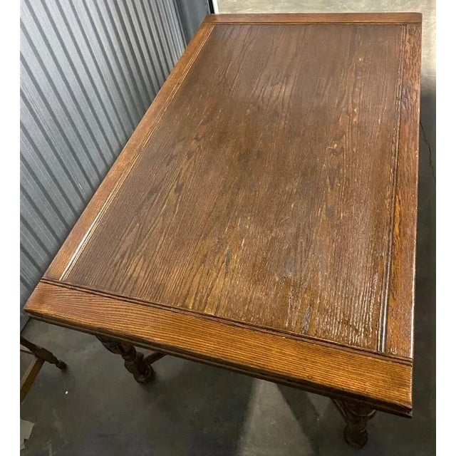 Antique 96" Solid Oak Spanish Revival Refectory Table - Circa 1915 For Sale In Saint Louis - Image 6 of 7