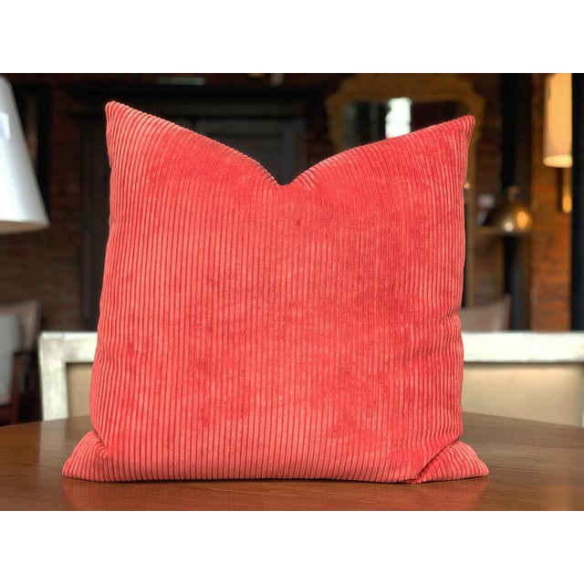 2020s Custom Coral Orange Corduroy Pillows - A Pair For Sale - Image 5 of 9