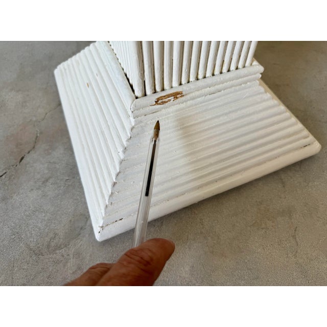 Wood Vintage White Pencil Reed Rattan Pedestal / Plant Stand For Sale - Image 7 of 12