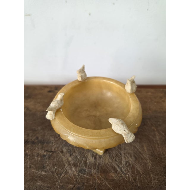 Vintage Italian Alabaster Bird Bowl, Hand Carved Alabaster Compote, Mid Century Italian Stone Dish, Hollywood Regency Decor For Sale - Image 4 of 11