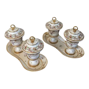 Antique 18th Century Dihl et Guerhard Porcelain Double Urns on Tray in Sprig - A Pair