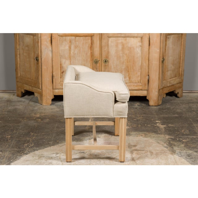 1920s English Upholstered Stool with Slightly Raised Back For Sale - Image 4 of 12