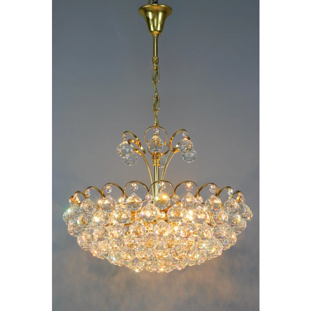 Seven Light Crystal Glass and Gilt Brass Chandelier, Germany, 1970s For Sale - Image 17 of 18
