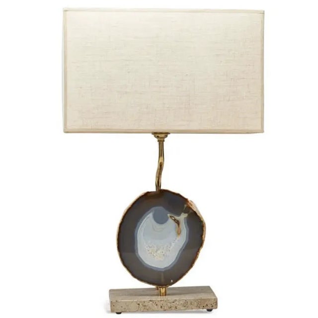 Metal Mid-Century 1970s Modernist Agate Travertine Table Lamp Attributed to Willy Daro For Sale - Image 7 of 7