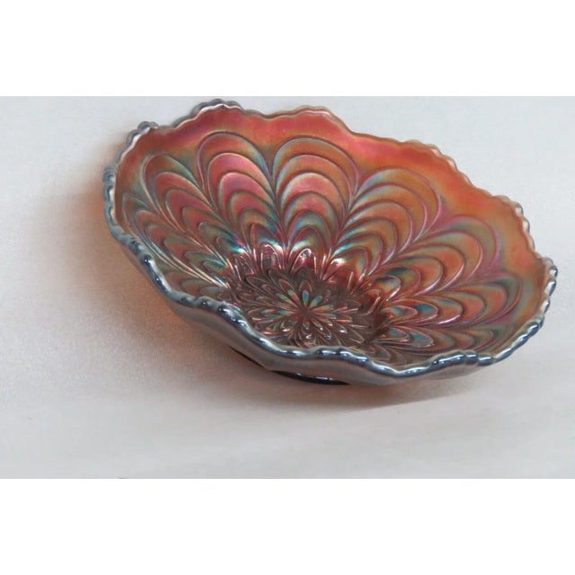 Fenton Amethyst Carnival Glass Peacock Tail Scalloped Edge Candy Dish Bowl For Sale - Image 11 of 11