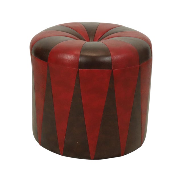 Vintage Round Pouf in Two-Tone Skai, 1960s For Sale - Image 6 of 12