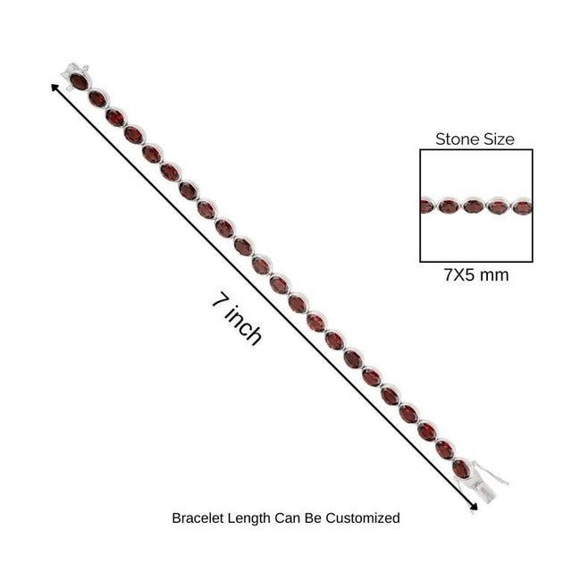 Natural Oval Cut Deep Red Garnet Stackable Tennis Bracelet in 925 Sterling Silver For Sale - Image 9 of 11