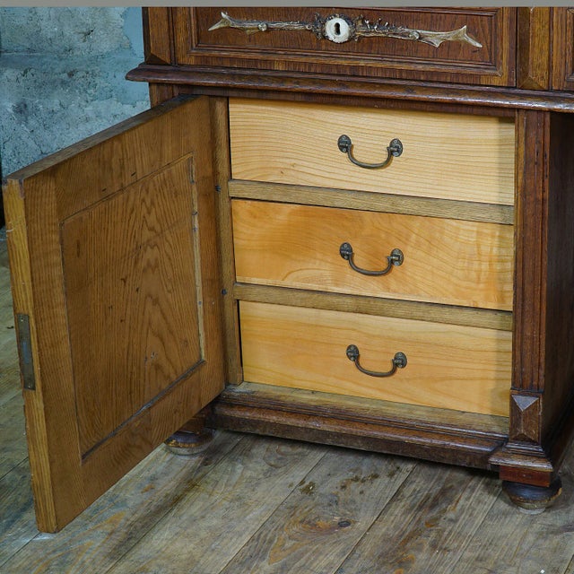 Large Oak Wood Desk With Antler Decorations by Rudolf Brix 1900 For Sale - Image 10 of 12