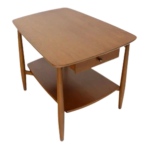 Mid-Century Modern Two Tier One Drawer Walnut End Side Table by John Stuart MINT