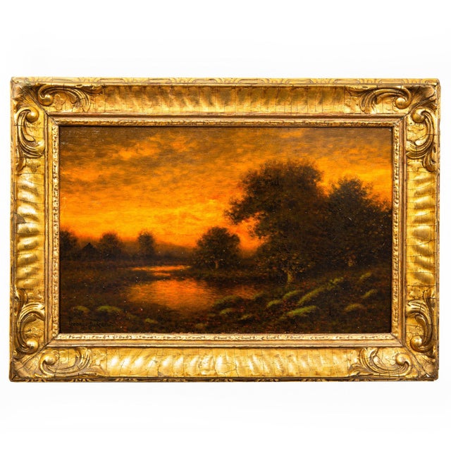 American American Antique Oil Painting of Evening Landscape by George W. Drew For Sale - Image 3 of 18