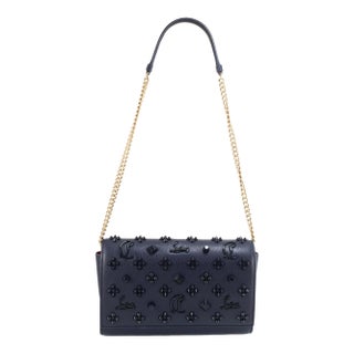 Christian Louboutin Paloma Navy Leather Spike Gold Hardware Crossbody Clutch Bag For Sale