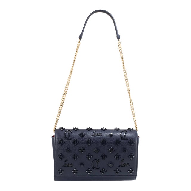Christian Louboutin Paloma Navy Leather Spike Gold Hardware Crossbody Clutch Bag For Sale