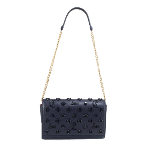 Christian Louboutin Paloma Navy Leather Spike Gold Hardware Crossbody Clutch Bag