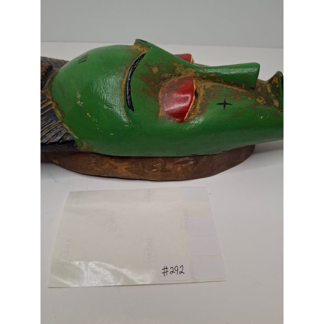 African Authentic Baule Goli Kpan Ritual Mask Ivory Coast Hand Carved Wood 14.5" X 4.5" For Sale - Image 3 of 18