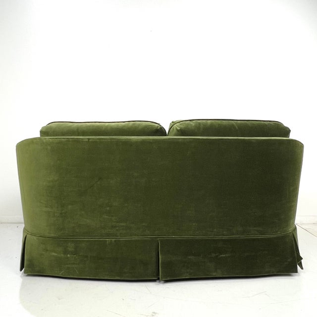 Wood 1960s Green Schumacher Velvet Curved Loveseat For Sale - Image 7 of 15