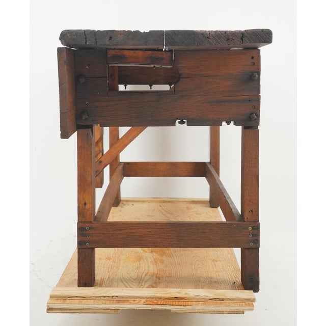 Wood Vintage Hardwood Carpenter's Workbench With Vice For Sale - Image 7 of 10