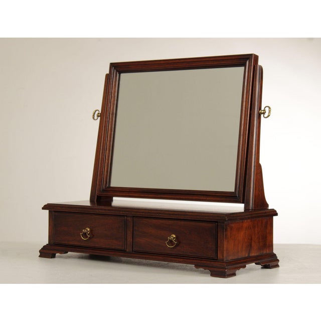 High Quality American Made Mahogany Table Top Cheval Mirror with Adjustable Tilt and Single Drawer