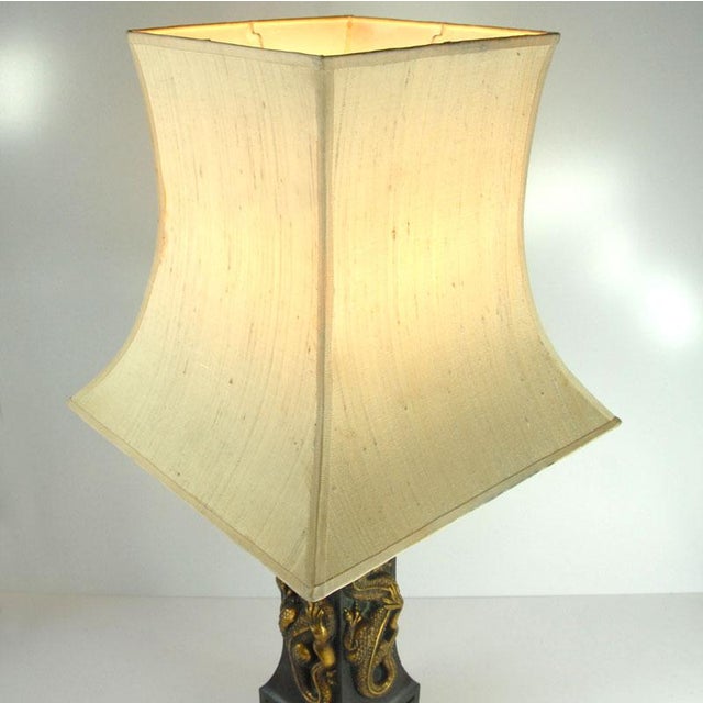 Brown Vintage Gold Dragons Table Lamp, 1960s For Sale - Image 8 of 13