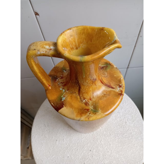Bertoncello ceramic vase from the 1970s in yellow glazes and green shades. This piece has an attribution mark, I am sure...