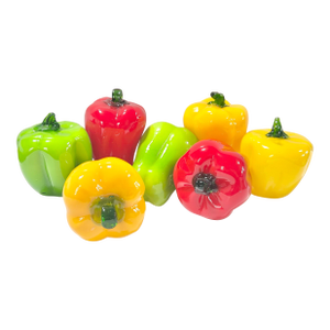 Vintage Murano-Style Veggies Blown Art Glass Bell Peppers – Set of 7 Red Yellow Green Italian Kitchen Decor