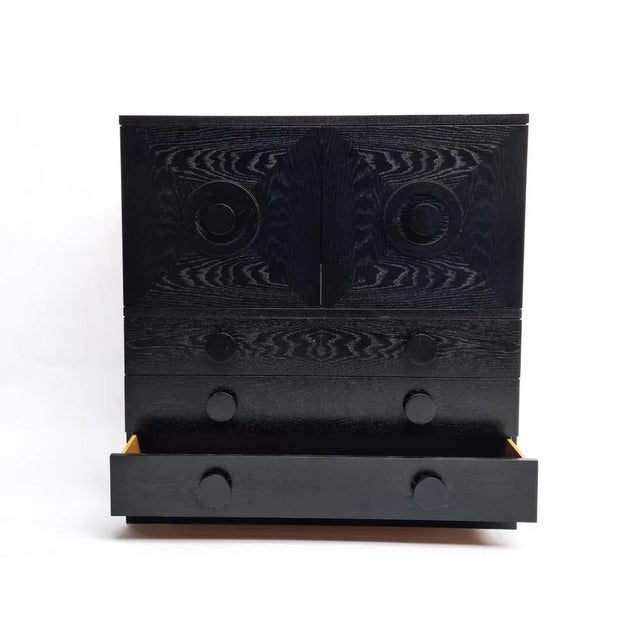 Wood Brutalist Black Bar Cabinet with Two Doors and Three Drawers, Belgium, 1970s For Sale - Image 7 of 13