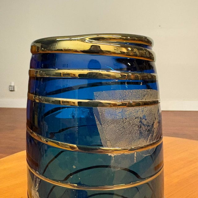 Studio Art Glass Vase in Cobalt Blue With Gold Leaf by Scott & Laura Curry For Sale - Image 4 of 10