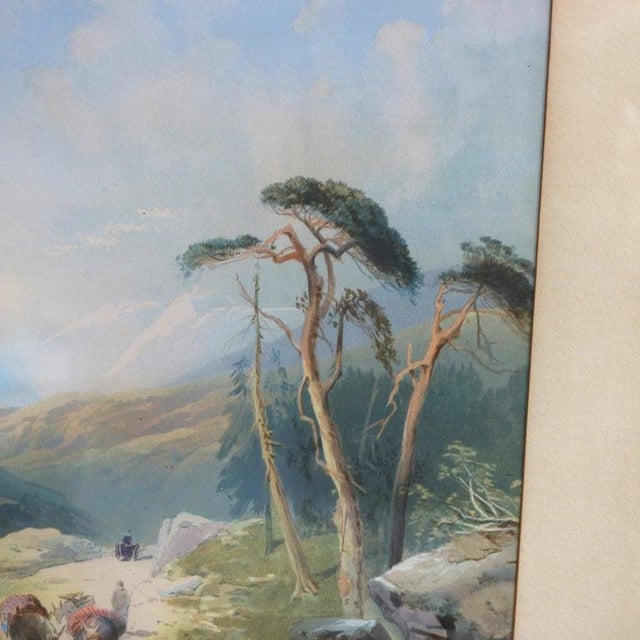 Late 19th Century Antique Italian Watercolor Landscape Scene With Ebonized Walnut Frame C1890 For Sale - Image 5 of 13