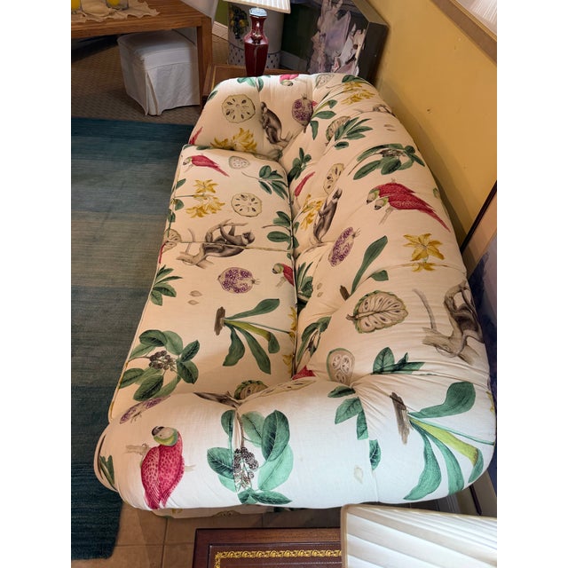 Vintage Lee Jofa "Loretta" Style Tropical Monkey & Botanical Pleated Skirt Sofa For Sale In West Palm - Image 6 of 8