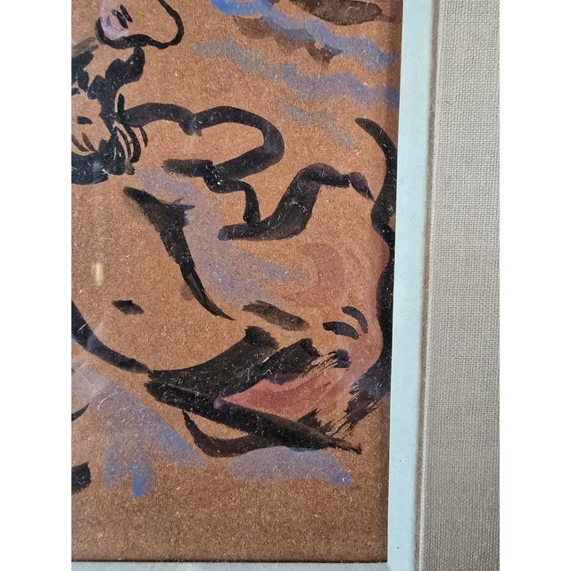 Mid-Century Modern Vintage Mid Century Era Watercolor Painting Fisherman For Sale - Image 3 of 9