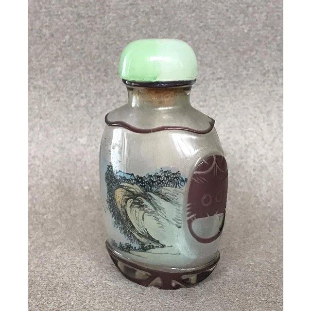 Vintage 1920s Inside Painted Snuff Bottle With Maroon Glass Overlay For Sale - Image 4 of 12