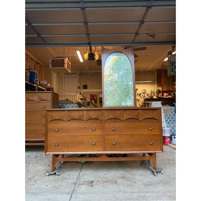 Broyhill Brasilia Broyhill Brasilia Lowboy With Mirror For Sale - Image 4 of 12