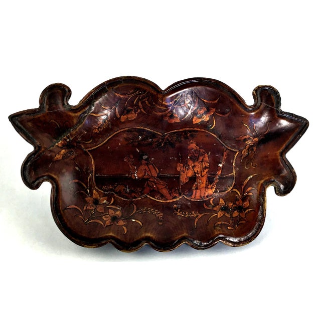 1900s Chinese Wood Platter Tray With Gold Painting For Sale - Image 13 of 13