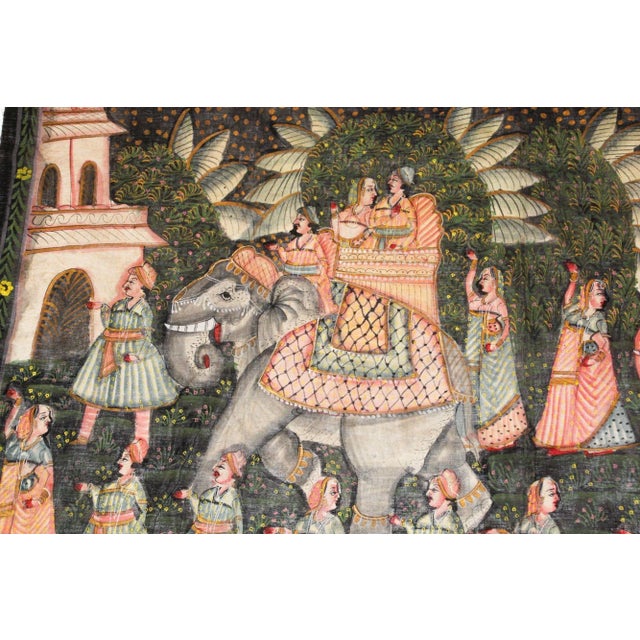 Textile Large Vintage Mughal Raj Silk Painting of a Maharaja Royal Procession For Sale - Image 7 of 13