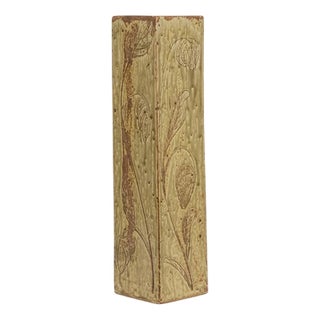 Brutalist-Style Stoneware Vase with Plant Decoration, 1970s For Sale