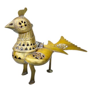 Early 20th Century Handmade Americana Brass Bird-Figurine Incense Burner For Sale