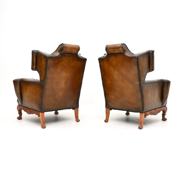 1920s Vintage Leather Wing Back Chairs, 1920s, Set of 2 For Sale - Image 5 of 11