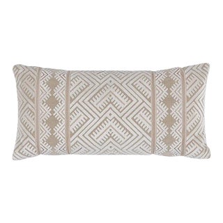 Schumacher Parvin Velvet 24" Lumbar Pillow in Pearl For Sale