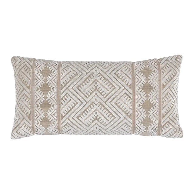 Schumacher Parvin Velvet 24" Lumbar Pillow in Pearl For Sale