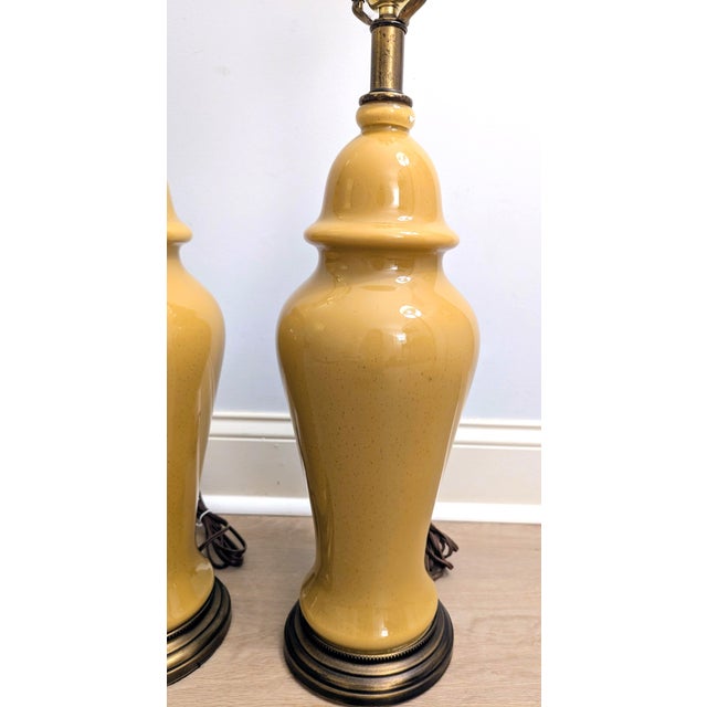 Mid 20th Century Mid Century Yellow Ceramic Lamp Pair Ginger Jar Style For Sale - Image 5 of 11