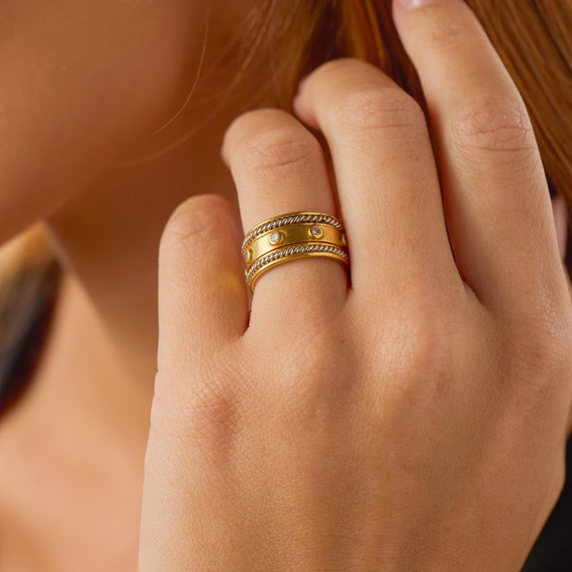 Vintage Diamond 22k Yellow Gold Platinum Eternity Band, Size 5.75 For Sale In Los Angeles - Image 6 of 7