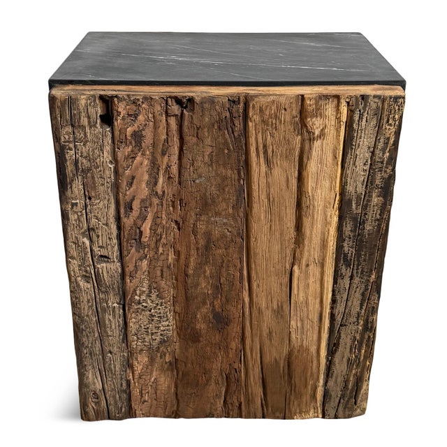 Brown Rustic Wood & Slate Side End Table For Sale - Image 8 of 9
