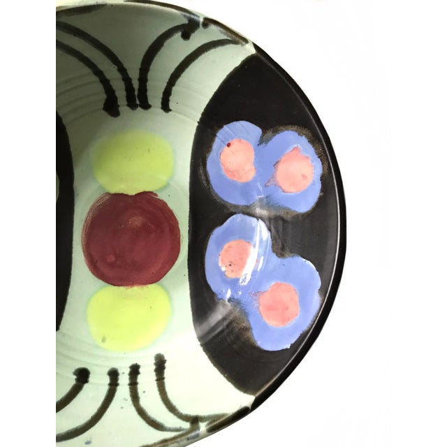 Green 1980s Signed X-Large Ceramic Hand Painted Sculptural Art Studio Pottery Fruit Modernist Colorful Decorative Plate For Sale - Image 8 of 10