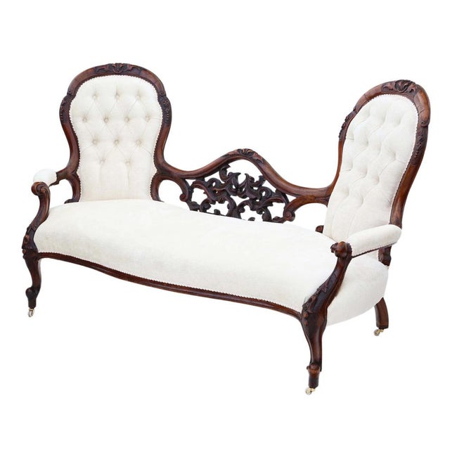 Antique Victorian Walnut Chaise Lounge, 1860 For Sale - Image 3 of 13