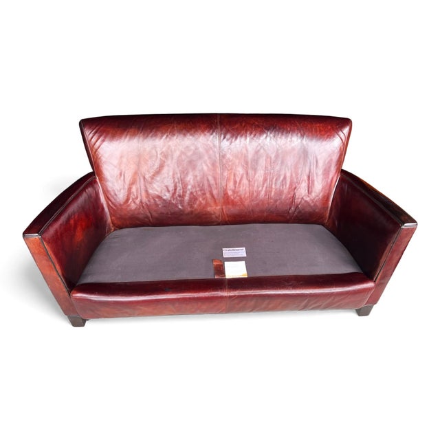 Rich Burgundy Vintage Leather Sofa With Beautiful Patina & Timeless Form - By Crate and Barrell For Sale - Image 15 of 17