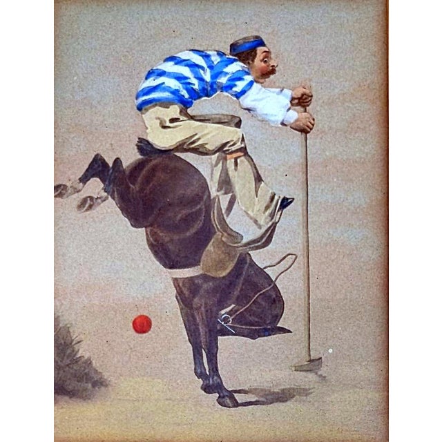 Paint Set of 5 Original Watercolor Paintings Depicting Polo Scenes, by Charles Fernand De Condamy, C. 1880 For Sale - Image 7 of 9