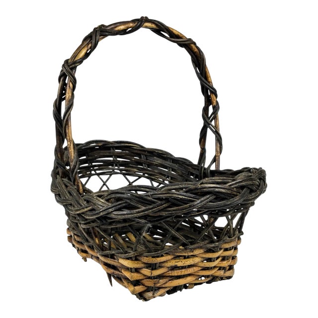 Vintage Reed Wicker French Market Basket For Sale