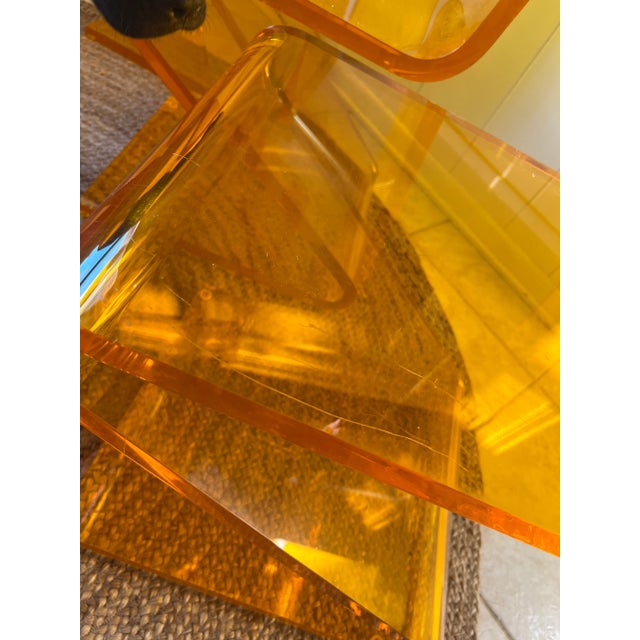 Plastic Modern Lucite Z Chairs by Haziza in Clear Orange - Set of 4 For Sale - Image 7 of 11
