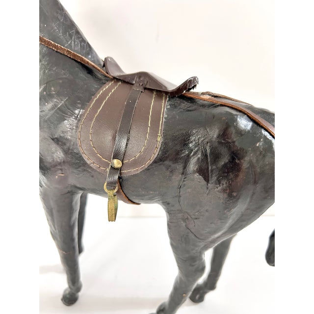 Vintage Black Equestrian Horse Sculpture With Leather Saddle & Bridle For Sale - Image 11 of 12